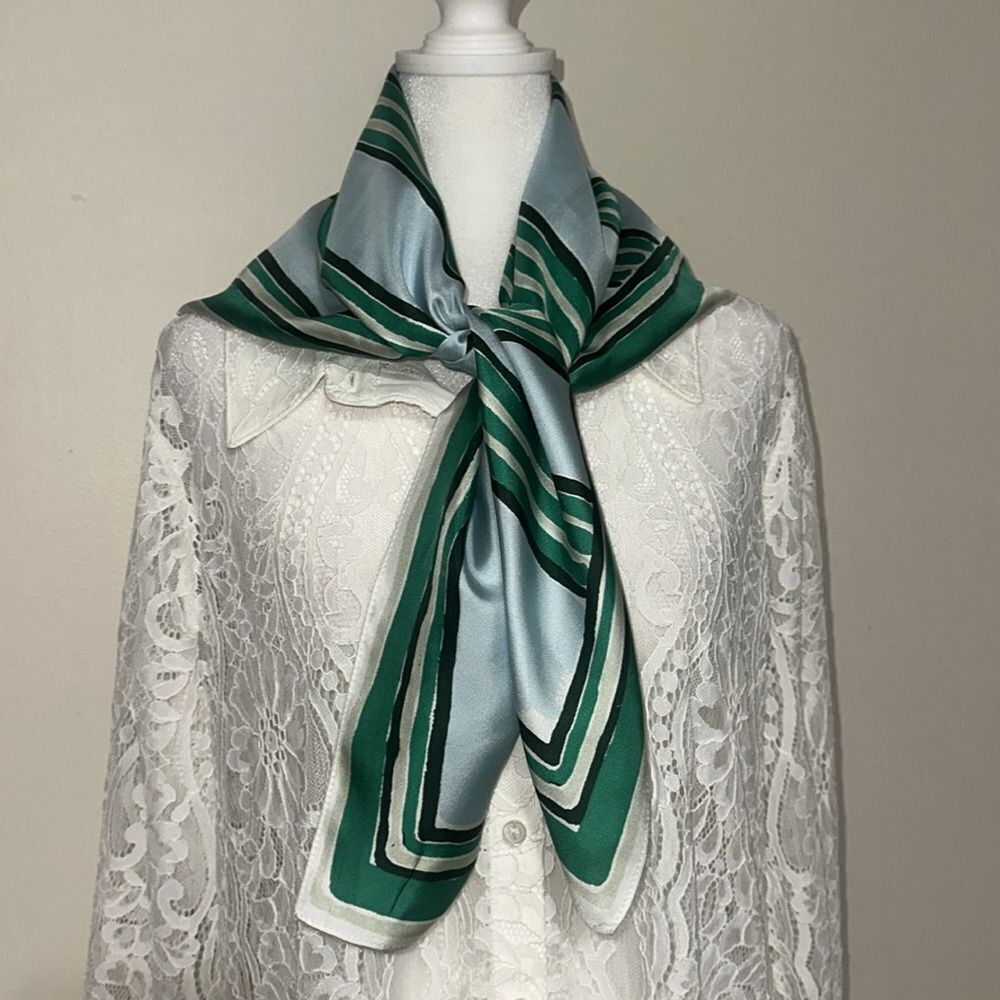 Madewell White Blue Shades of Green Square Silk Bandana Scarf - Picture 7 of 16